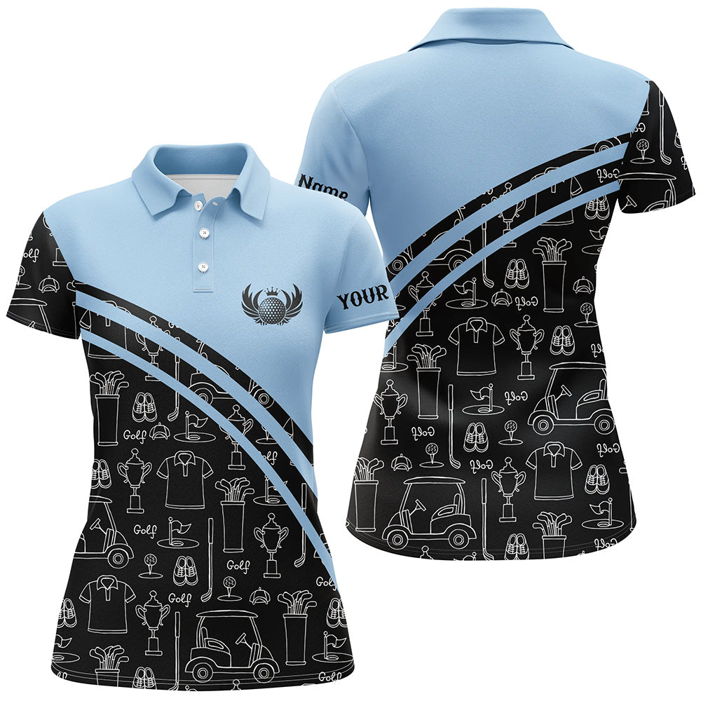 Womens golf polos shirts custom black pattern short sleeve golf shirts, golf gift for her | Blue NQS5242