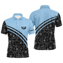 Load image into Gallery viewer, Mens golf polos shirts custom black pattern short long sleeve golf shirts, golf gift for him | Blue NQS5242