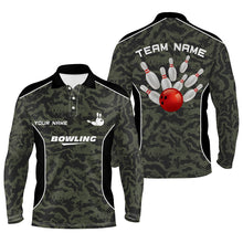 Load image into Gallery viewer, Mens polo bowling shirts Custom bowling ball and pins camo Bowling Team Jersey for men NQS5248