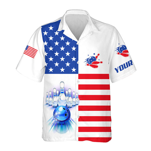 American flag patriotic Bowling Hawaiian shirt, customize button up bowling shirts NQS6384