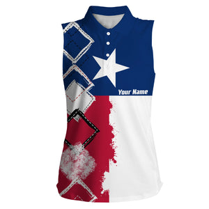 Women sleeveless polo shirt Texas flag patriot custom name golf shirts for women, gift for the golfers NQS4675