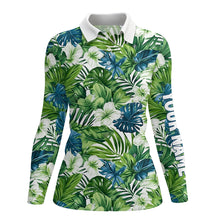 Load image into Gallery viewer, Womens golf polo shirts custom green tropical flower leaves pattern team golf tops for ladies NQS7299