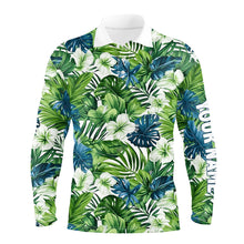 Load image into Gallery viewer, Mens golf polo shirt custom green tropical flower leaves pattern team golf tops for men, golfing gift NQS7299