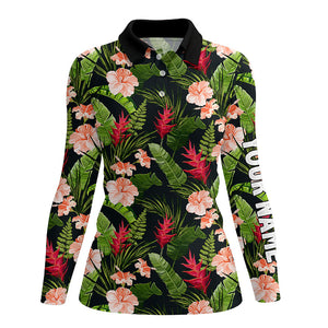 Womens golf polo shirts custom tropical hibiscus flower pattern golf wear for ladies, golfing gifts NQS7301