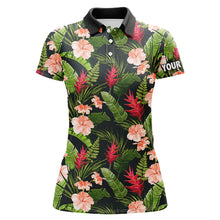 Load image into Gallery viewer, Womens golf polo shirts custom tropical hibiscus flower pattern golf wear for ladies, golfing gifts NQS7301