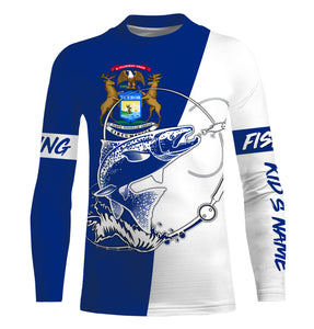 Salmon fishing in Michigan performance UV protection custom name long Sleeve fishing tournament shirts NQS3614