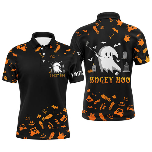 Funny black orange Halloween background mens golf polo shirts custom Bogey Boo mens golf tops NQS6393