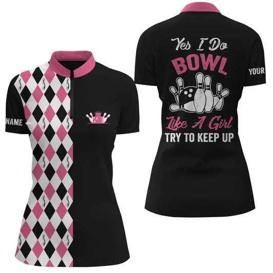 Custom Pink bowling shirt for women – personalized team jersey front view
