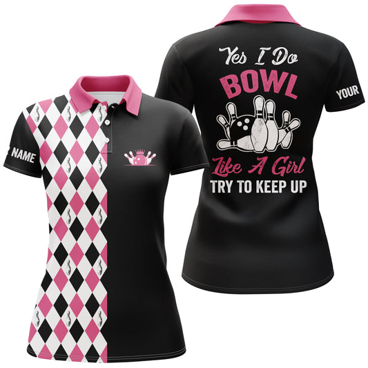 Custom pink bowling shirt for women – personalized team jersey front view