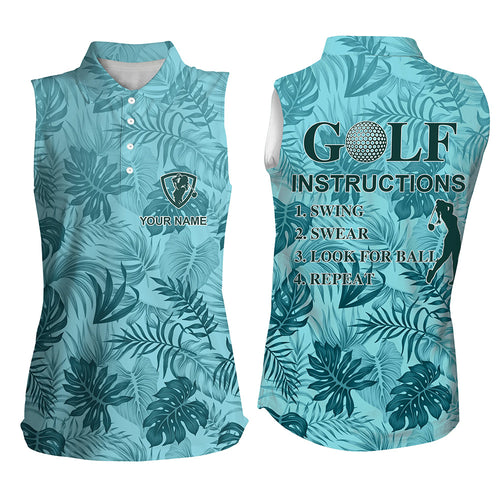 Blue tropical plants Women sleeveless polo shirt custom golf swing swear look for ball repeat NQS5275