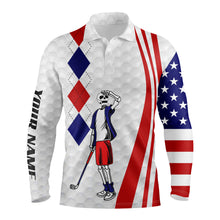 Load image into Gallery viewer, American flag golf skull patriotic Men golf shirts custom red, white and blue team golf polo shirt  NQS3946