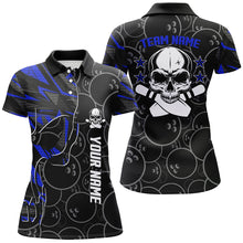 Load image into Gallery viewer, Blue camo black Bowling polo shirts for women custom team Skull Bowling, ladies team bowling jerseys NQS6421