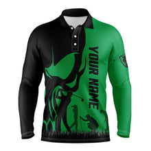 Load image into Gallery viewer, Mens golf polos shirts custom name skull golf black  shirt jerseys, golf wear for mens | Green NQS4571