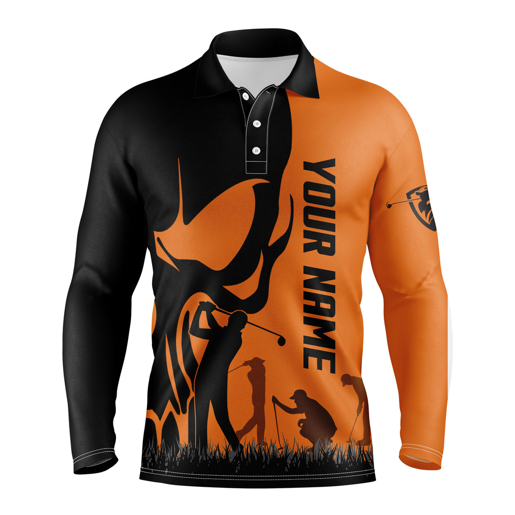 Mens golf polos shirts custom name skull golf black  shirt jerseys, golf wear for mens | Orange NQS4571