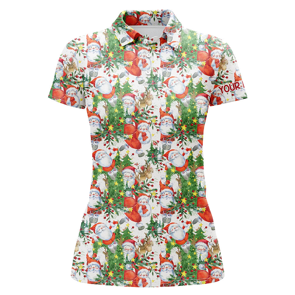 Womens golf polo shirt custom Christmas Santa Claus golf polos shirt for ladies, Christmas golf gifts NQS6649