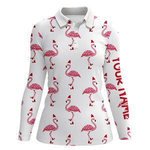 Womens golf polo shirt custom Christmas Winter flamingo Santa golf polos shirt for ladies, golf gifts NQS6650