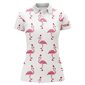 Womens golf polo shirt custom Christmas Winter flamingo Santa golf polos shirt for ladies, golf gifts NQS6650