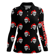 Load image into Gallery viewer, Black Womens golf polo shirt custom Skull Santa Christmas pattern golf shirt for women, golf gifts NQS6654