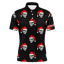 Load image into Gallery viewer, Black Mens golf polo shirt custom Skull Santa Christmas pattern golf shirt for men, golf gifts NQS6654