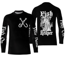 Load image into Gallery viewer, Fish Reaper Fish on black custom name UV protection Shirts custom long sleeve, hoodie fishing shirts NQS2857