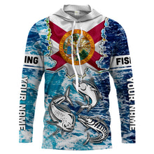 Load image into Gallery viewer, Florida Flag Mahimahi, wahoo, Tuna blue camo performance fishing shirt UV protection customize long sleeves NQS2123