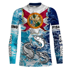 Florida Flag Mahimahi, wahoo, Tuna blue camo performance fishing shirt UV protection customize long sleeves NQS2123