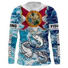 Load image into Gallery viewer, Florida Flag Mahimahi, wahoo, Tuna blue camo performance fishing shirt UV protection customize long sleeves NQS2123