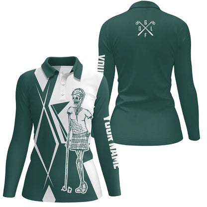 Green and white argyle Women golf polo shirt custom golf skull team golf jerseys ladies golf tops NQS6426