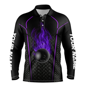 Bowling ball fire black custom polo Bowling Jersey 3D Bowling Team Shirt For men | Purple NQS7053