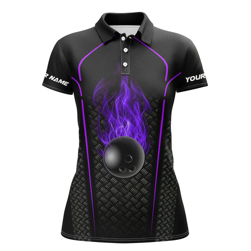 Bowling ball fire custom short sleeve polo Bowling Jersey 3D Bowling Team Shirt For women| Purple NQS7053