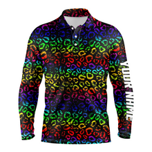 Load image into Gallery viewer, Colorful neon Rainbow leopard mens golf polo shirts, team golf shirt gift for golf lovers NQS4987