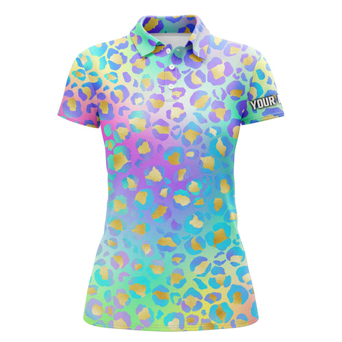 Womens golf polo shirts neon leopard animal print ladies golf apparel custom women's golf outfits NQS4991