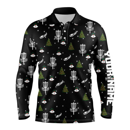 Mens golf polo shirt custom black Christmas pattern disc golf shirt for men, disc golf jerseys NQS6664