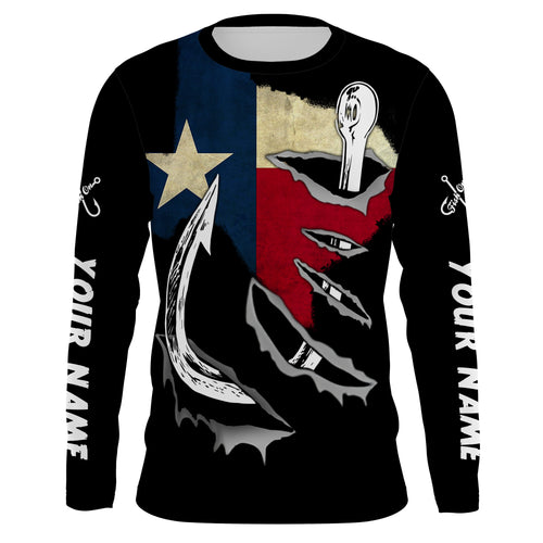 TX Fishing 3D Fish Hook Texas Flag black vintage UV protection custom long sleeves fishing shirts NQS1342