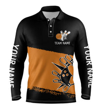 Load image into Gallery viewer, Black orange personalized bowling shirt for men – custom name design side view