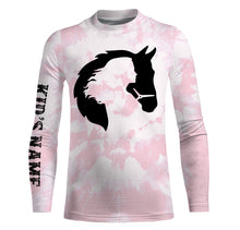 Load image into Gallery viewer, Girl riding horse pink tie dye Custom Name 3D All Over Printed Shirts Personalized horse shirt NQS3096