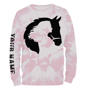 Girl riding horse pink tie dye Custom Name 3D All Over Printed Shirts Personalized horse shirt NQS3096