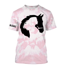 Load image into Gallery viewer, Girl riding horse pink tie dye Custom Name 3D All Over Printed Shirts Personalized horse shirt NQS3096