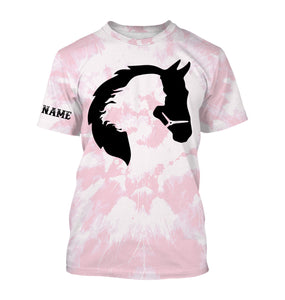 Girl riding horse pink tie dye Custom Name 3D All Over Printed Shirts Personalized horse shirt NQS3096