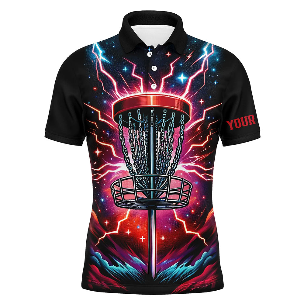 Mens Disc golf polo shirts custom red lightning thunder disc golf jerseys, disc golf outfit NQS7332