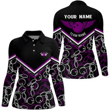 Load image into Gallery viewer, Personalized 3D bowling shirts for women, Custom black purple Short Sleeve Polo Bowling Shirt for Girl NQS6441