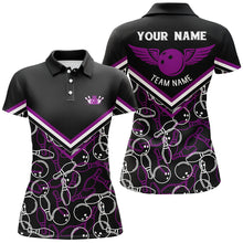 Load image into Gallery viewer, Personalized 3D bowling shirts for women, Custom black purple Short Sleeve Polo Bowling Shirt for Girl NQS6441