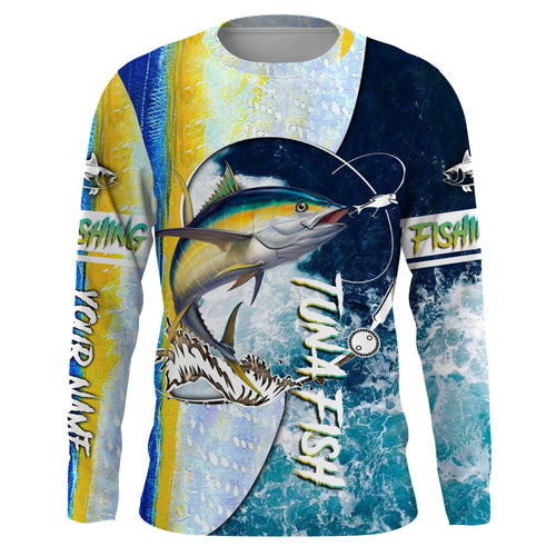 Tuna fishing Saltwater Fish ocean camo UV protection customize name fishing shirts - NQS1352