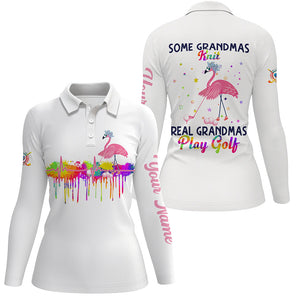 Womens golf polo shirt custom some grandmas knit real grandmas play golf flamingo gift for grandmas NQS5323