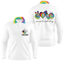 Load image into Gallery viewer, Colorful tie dye peace love bowling custom white Bowling Polo Shirts for men, team bowling shirts NQS6693