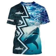 Load image into Gallery viewer, Shark Fishing Custom blue sea wave camo long sleeve performance Fishing Shirt, shark fishing jerseys NQS5042