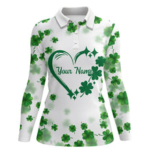 Load image into Gallery viewer, Womens golf polos shirts custom green clover heart St Patrick&#39;s Day pattern ladies golf polos NQS7197