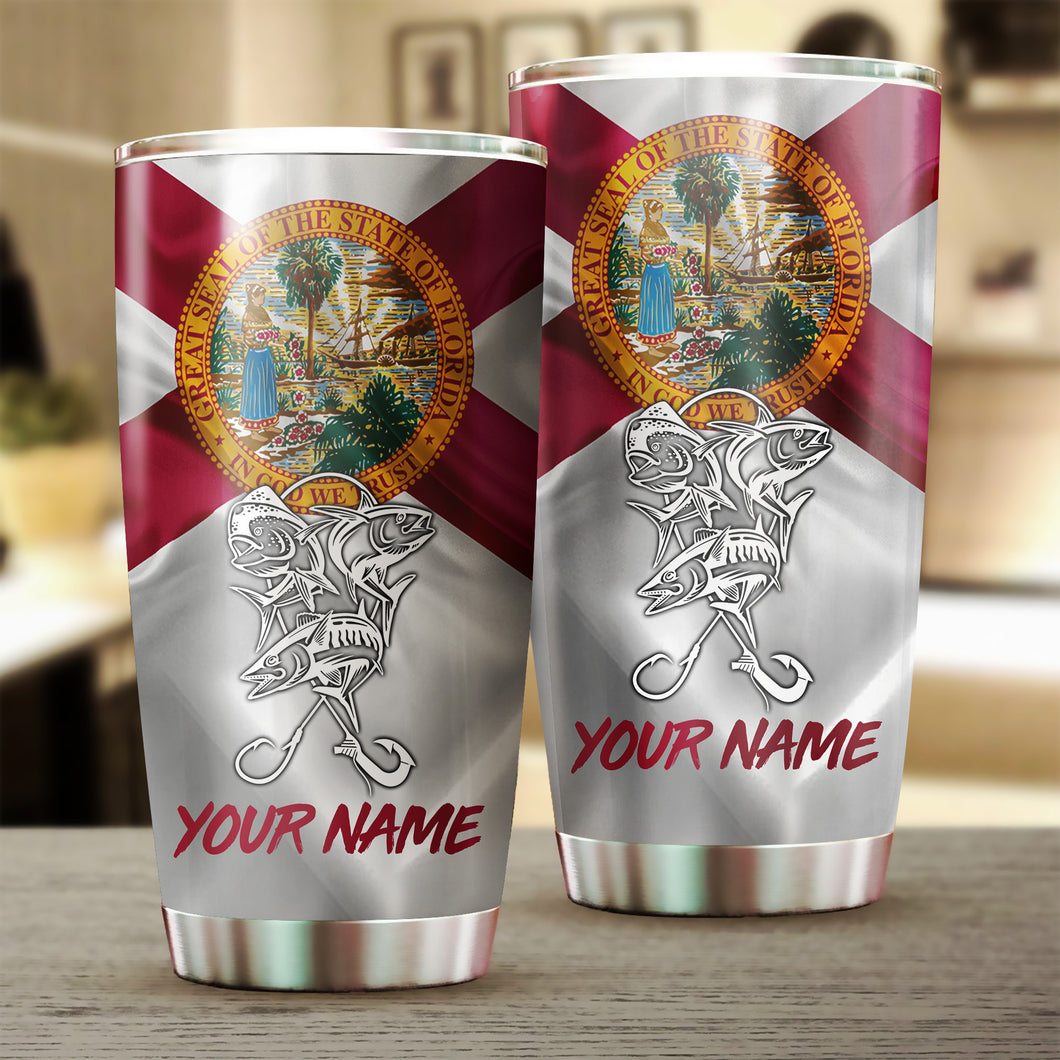 1PC Offshore Slam Mahi Mahi, Wahoo, Tuna fishing tumbler Florida State Flag Custom name Stainless Steel Tumbler Cup NQS880