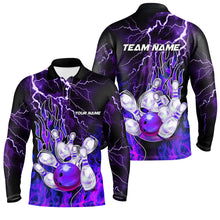 Load image into Gallery viewer, Men Bowling Polo Shirt Custom purple lightning thunder Bowling Team Jersey, gift for team Bowlers NQS7079