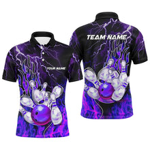 Load image into Gallery viewer, Men Bowling Polo Shirt Custom purple lightning thunder Bowling Team Jersey, gift for team Bowlers NQS7079